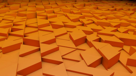 Abstract orange modern architecture 3D background with orange triangle in perspectiveの写真素材