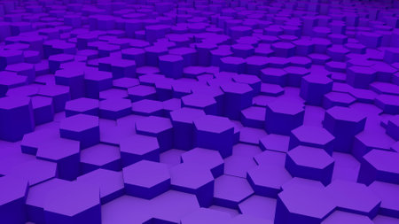 Abstract purple modern architecture 3D background with yellow hexagon in perspectiveの写真素材