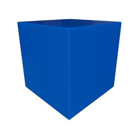 Cube blue in perspective on a white backgroundの写真素材