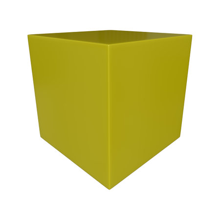 Cube yellow in perspective on a white backgroundの写真素材