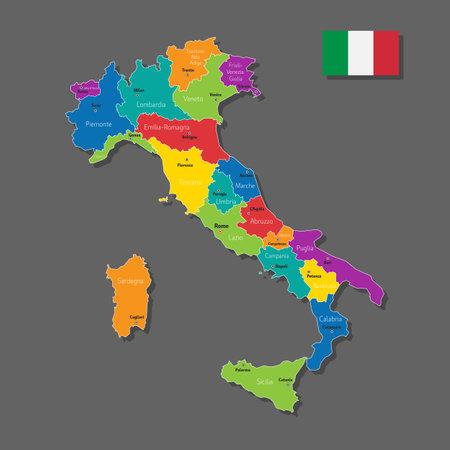 Vector map of Italy with names of cities and with borders cityのイラスト素材