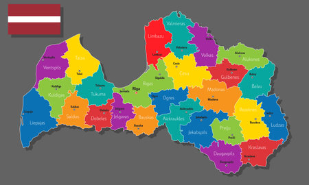 Vector map of Latvia with names of cities and with borders cityのイラスト素材