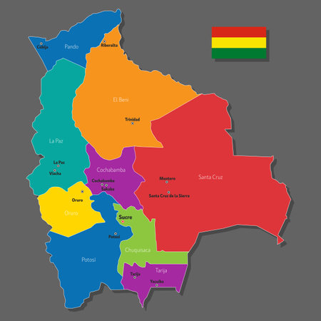 Vector map of Bolivia with names of cities and with borders cityのイラスト素材