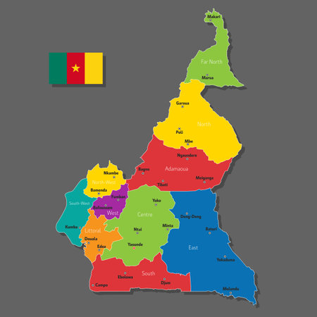 Vector map of Cameroon with names of cities and with borders cityのイラスト素材