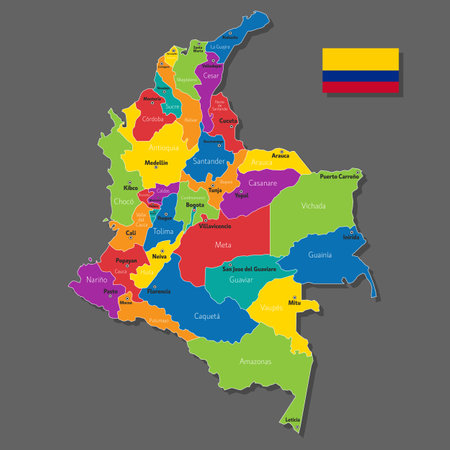 Vector map of Colombia with names of cities and with borders cityのイラスト素材