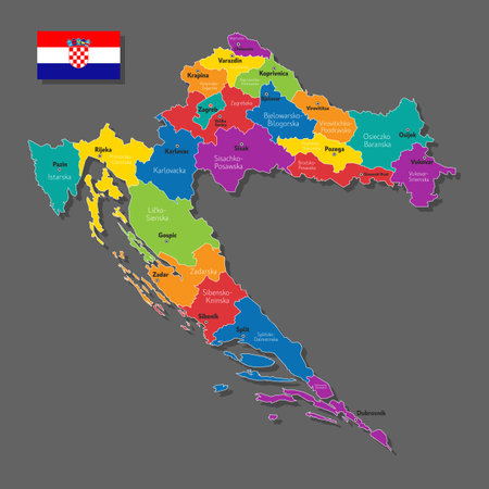 Vector map of Croatia with names of cities and with borders cityのイラスト素材