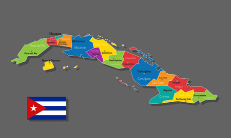 Vector map of Cuba with names of cities and with borders cityのイラスト素材