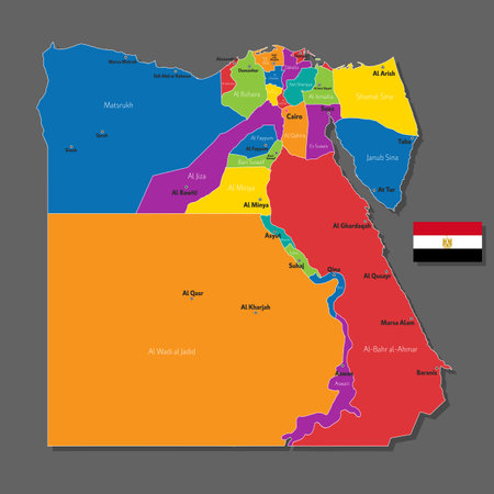Vector map of Egypt with names of cities and with borders cityのイラスト素材