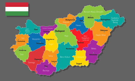 Vector map of Hungary with names of cities and with borders cityのイラスト素材