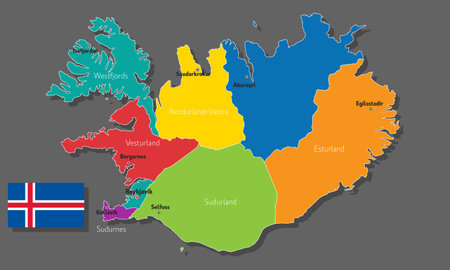 Vector map of Iceland with names of cities and with borders cityのイラスト素材