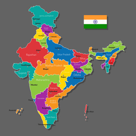 Vector map of India with names of cities and with borders cityのイラスト素材