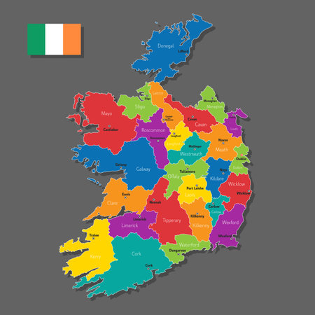 Vector map of Ireland with names of cities and with borders cityのイラスト素材