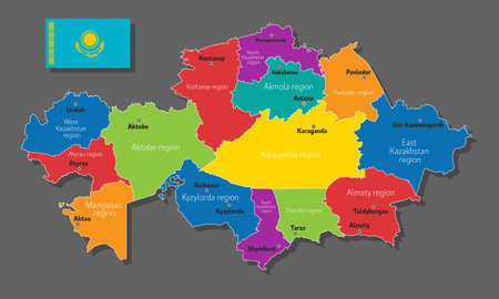 Vector map of Kazakhstan with names of cities and with borders cityのイラスト素材