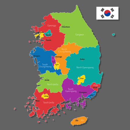 Vector map of Korea with names of cities and with borders cityのイラスト素材