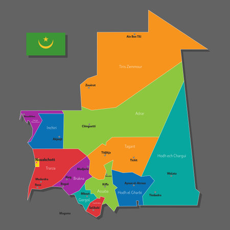 Vector map of Mauritania with names of cities and with borders cityのイラスト素材