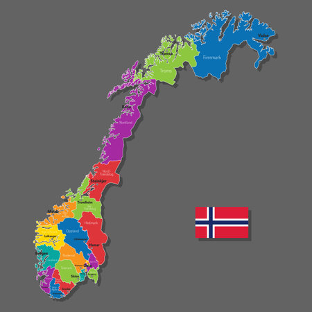 Vector map of Norway with names of cities and with borders cityのイラスト素材