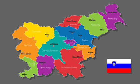Vector map of Slovenia with names of cities and with borders cityのイラスト素材
