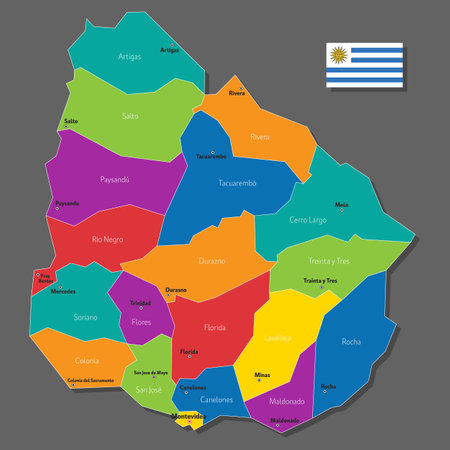 Vector map of Uruguay with names of cities and with borders cityのイラスト素材