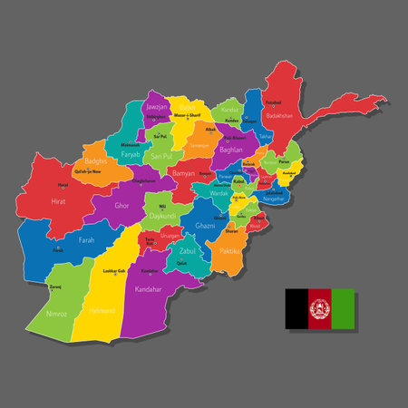 Vector map of Afghanistan with names of cities and with borders cityのイラスト素材