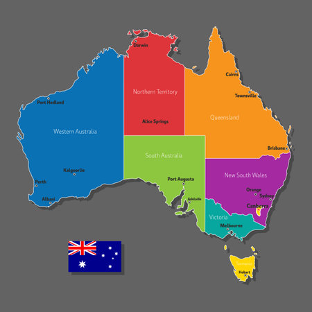 Vector map of Australia with names of cities and with borders cityのイラスト素材