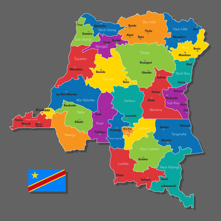 Vector map of DR Congo with names of cities and with borders cityのイラスト素材