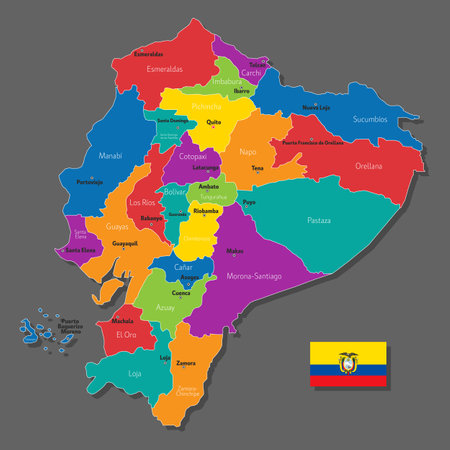 Vector map of Ecuador with names of cities and with borders cityのイラスト素材
