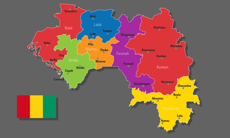 Vector map of Guinea with names of cities and with borders cityのイラスト素材