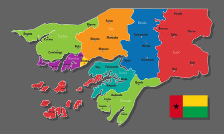 Vector map of Guinea-Bissau with names of cities and with borders cityのイラスト素材