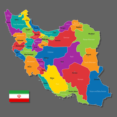 Vector map of Iran with names of cities and with borders cityのイラスト素材