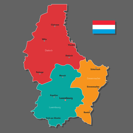 Vector map of Luxembourg with names of cities and with borders cityのイラスト素材