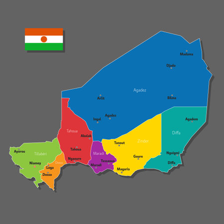 Vector map of Niger with names of cities and with borders cityのイラスト素材