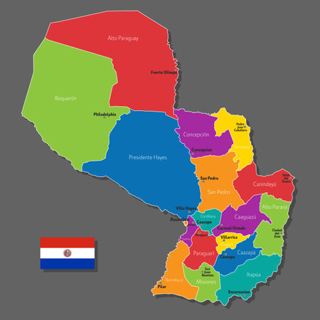 Vector map of Paraguay with names of cities and with borders cityのイラスト素材
