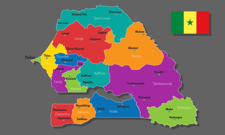 Vector map of Senegal with names of cities and with borders cityのイラスト素材