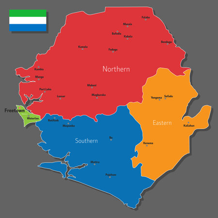 Vector map of Sierra Leone with names of cities and with borders cityのイラスト素材
