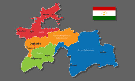 Vector map of Tajikistan with names of cities and with borders cityのイラスト素材