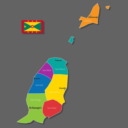 Vector map of Grenada with names of cities and with borders cityのイラスト素材
