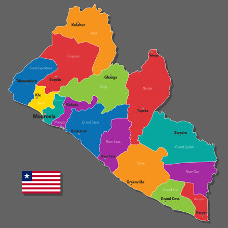 Vector map of Liberia with names of cities and with borders cityのイラスト素材