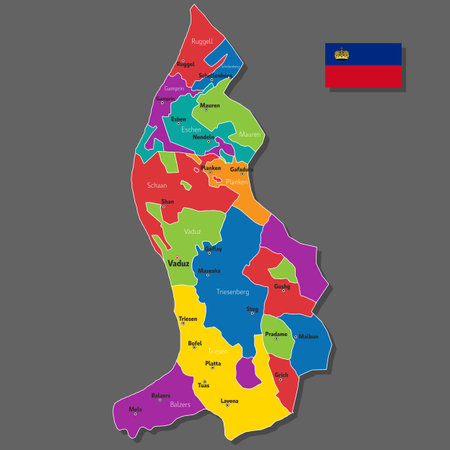 Vector map of Liechtenstein with names of cities and with borders cityのイラスト素材