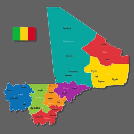 Vector map of Mali with names of cities and with borders cityのイラスト素材