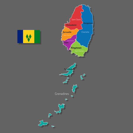 Vector map of Saint Vincent and the Grenadines with names of cities and with borders cityのイラスト素材
