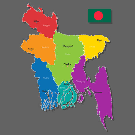 Vector map of Bangladesh with names of cities and with borders cityのイラスト素材