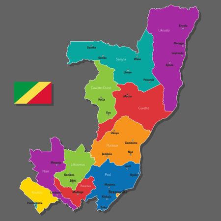 Vector map of Congo with names of cities and with borders cityのイラスト素材