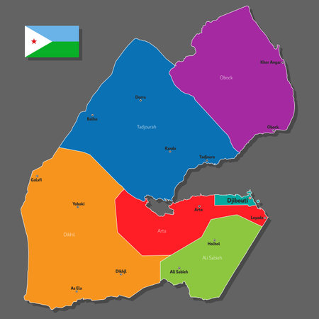 Vector map of Djibouti with names of cities and with borders cityのイラスト素材