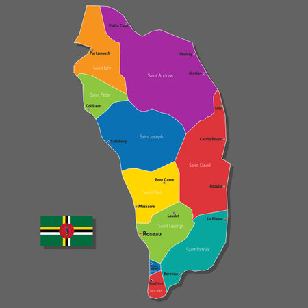 Vector map of Dominica with names of cities and with borders cityのイラスト素材