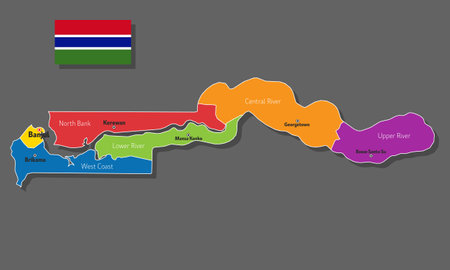 Vector map of Gambia with names of cities and with borders cityのイラスト素材