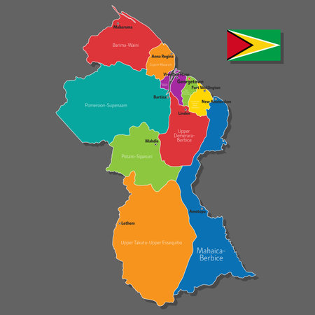 Vector map of Guyana with names of cities and with borders cityのイラスト素材