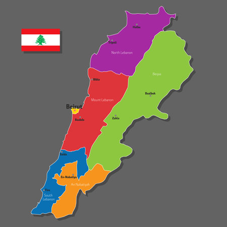 Vector map of Lebanon with names of cities and with borders cityのイラスト素材