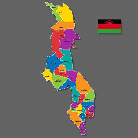 Vector map of Malawi with names of cities and with borders cityのイラスト素材