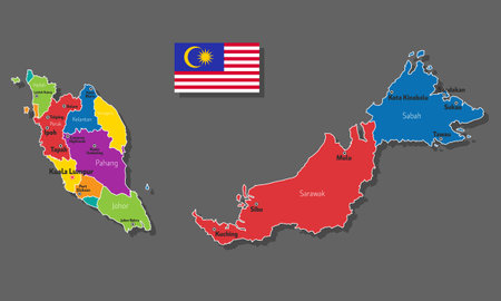Vector map of Malaysia with names of cities and with borders cityのイラスト素材