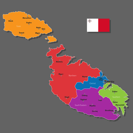 Vector map of Malta with names of cities and with borders cityのイラスト素材
